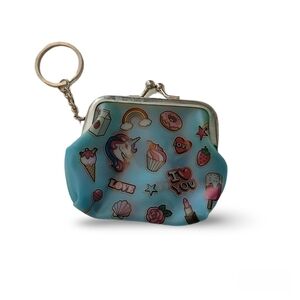 Cute Blue Unicorn-Themed Mini Coin Purse with Keychain